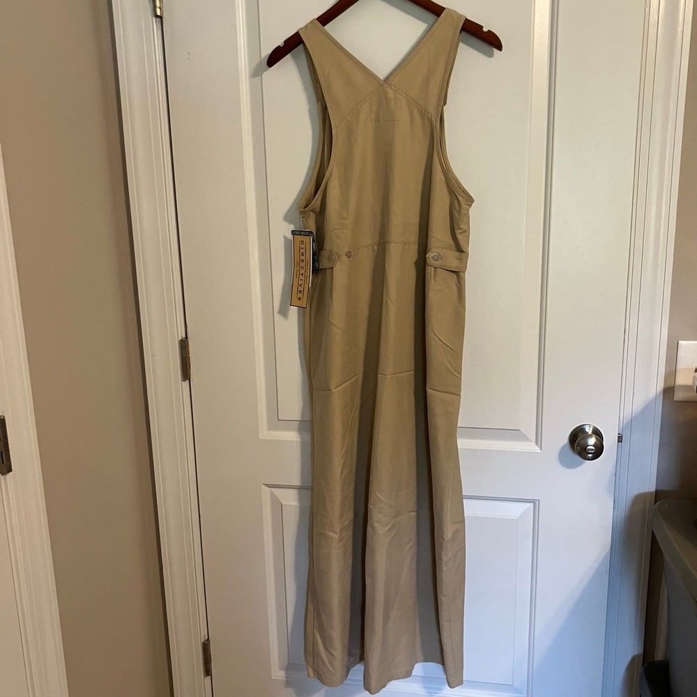 Directives VTG Overall Dress M Khaki Tan Side Buttons Maxi Length Lyocell Blend - Picture 5 of 11